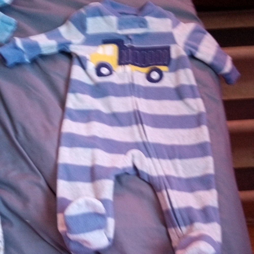 Striped Baby Onesie with Truck Design